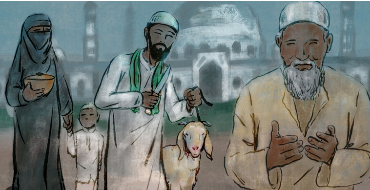 Muslim making niyyah before Qurbani sacrifice